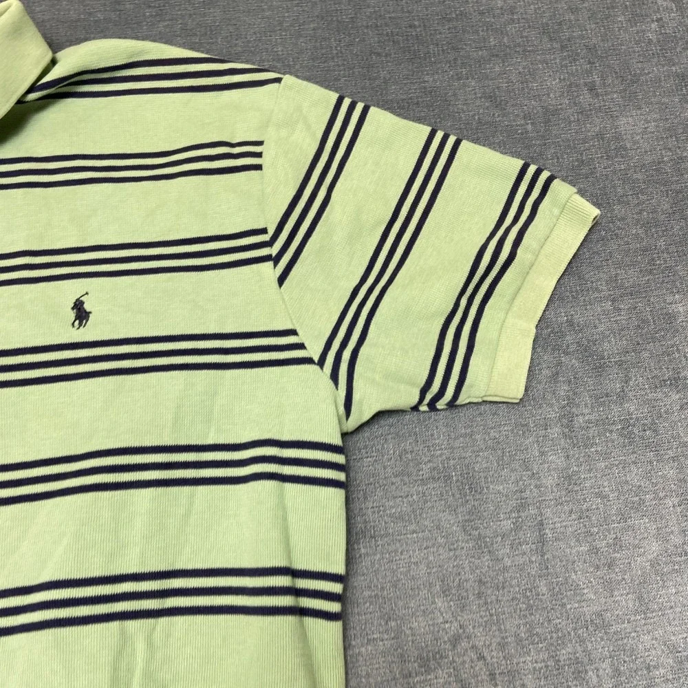 Polo by Ralph Lauren Shirt Mens Large Green Black Striped Hi Lo Hem Golf Tennis
